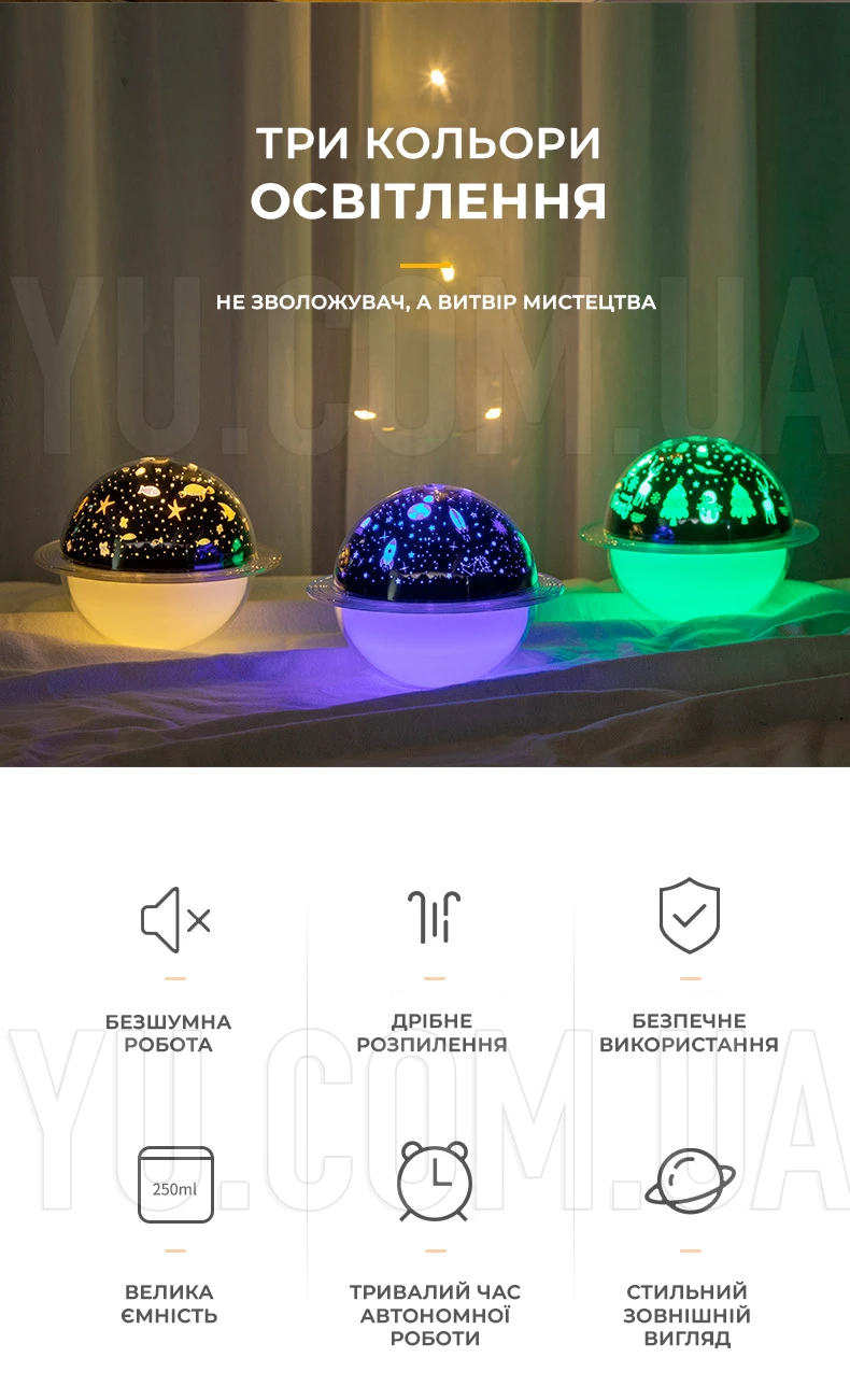 Проекційний зволожувач повітря зоряне небо 250мл - проектор RGB нічник світильник Проекційний зволожувач повітря зоряне небо 250мл - проектор RGB нічник світильник